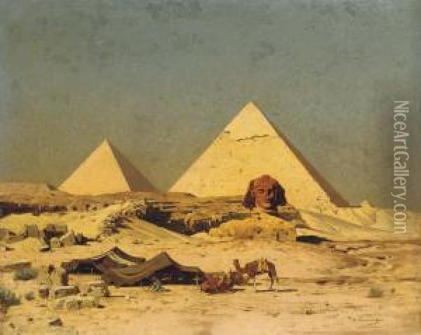 The Sphinx And Pyramids At Gizeh Oil Painting - Edmund Berninger
