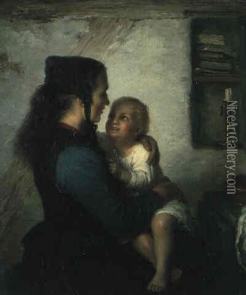 Mutter Mit Kind Auf Dem Schoss Oil Painting - Johann Georg Meyer von Bremen