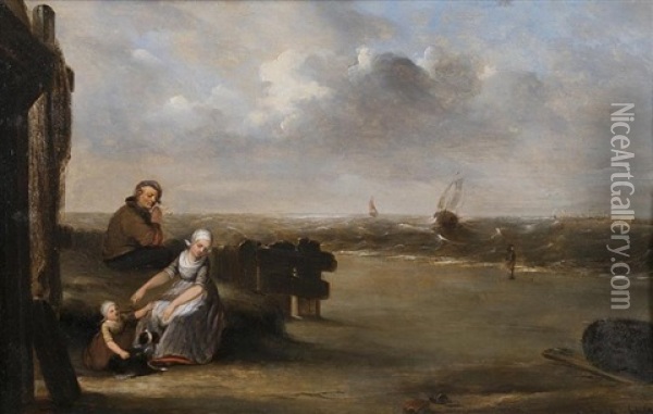 Famille Au Bord De La Mer Oil Painting - Johannes Mattheus Bogman
