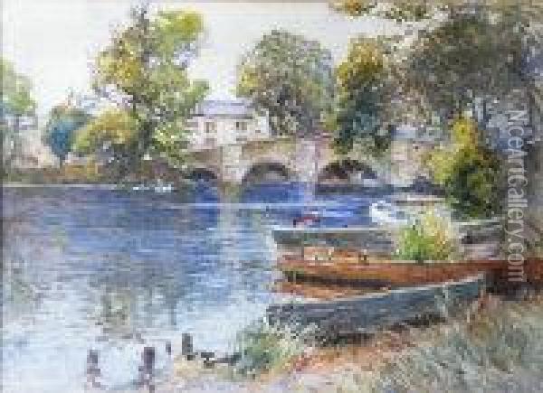 Newby Bridge Oil Painting - Albert Woods