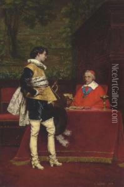 An Audience With Richelieu Oil Painting - Adolphe-Alexandre Lesrel