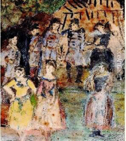 Personnages De Theatre, Circa 1913 Oil Painting - Max Jacob