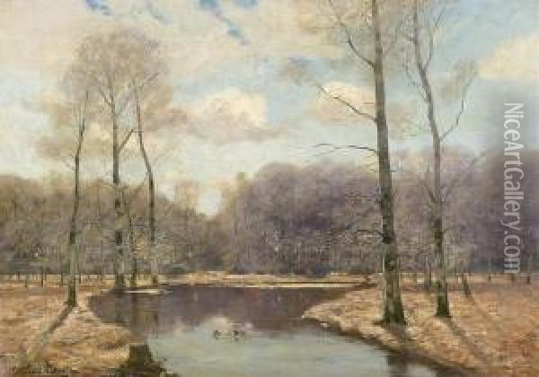 Herbstliche Waldlandschaft. Oil Painting - Peter Paul Muller