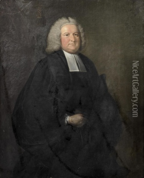 Portrait Of Rev. Griffiths, Three-quarter-length, In Clerical Robes, Before A Curtain Oil Painting - Thomas Hudson