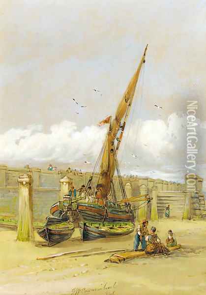 A Beached ship Oil Painting - James Wilson Carmichael