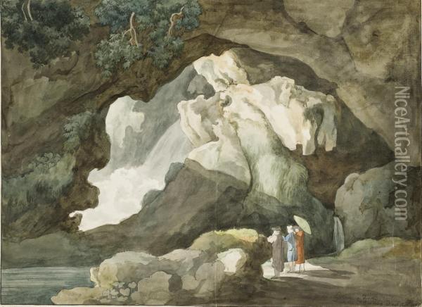 Trois Personnages Devant La Grotte De Neptune A Tivoli Oil Painting - Master Of The Grotesque Vases