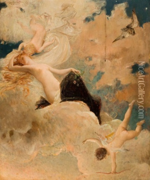 An Ethereal Beauty With Putti In The Clouds Oil Painting - Luc-Olivier Merson