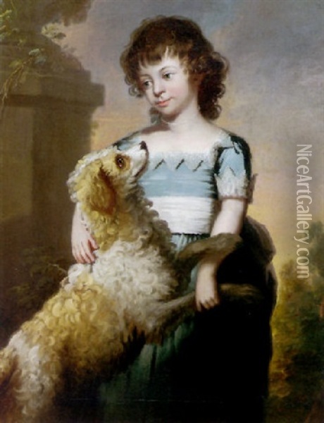Portrait Of A Young Girl With Her Brittany Spaniel Oil Painting - Thomas Beach