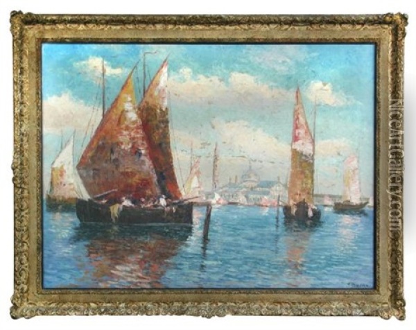 Sailing Boats On The Lagoon, Venice Oil Painting - Charles Duval