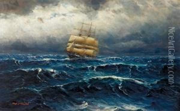 Seascape With Sailship Oil Painting - Alfred Jensen