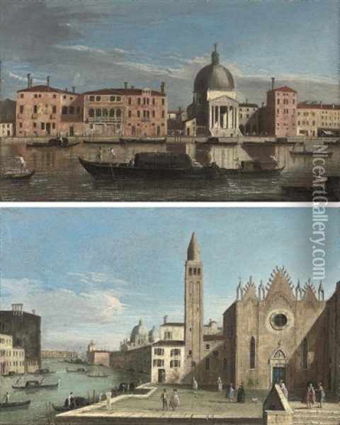 The Grand Canal, Venice, Looking West Towards San Simeone Piccolo  (+ The Grand Canal, Venice, Looking East With The Scuola Della Carita; Pair) Oil Painting -  Master of the Langmatt Foundation Views