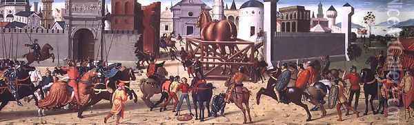The Siege of Troy II- The Wooden Horse, c.1490-95 Oil Painting - Biagio D'Antonio