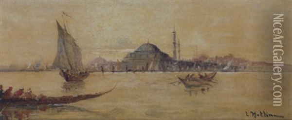 Les Caiques Devant Constantinople Oil Painting - Louis Nattero