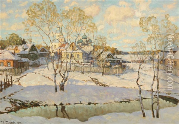 View Of A Church, Winter Oil Painting - Konstantin Ivanovich Gorbatov