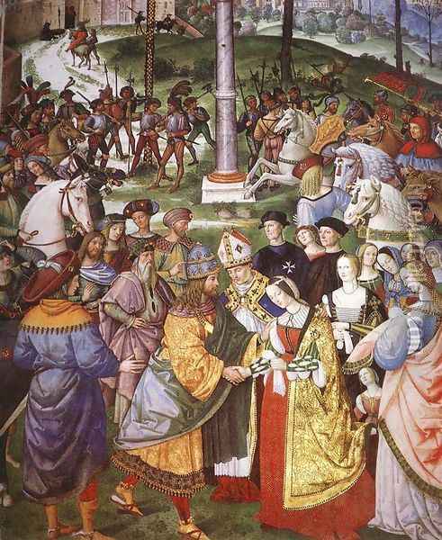 Aeneas Piccolomini Introduces Eleonora of Portugal to Frederick III 1502-08 Oil Painting - Bernardino di Betto (Pinturicchio)