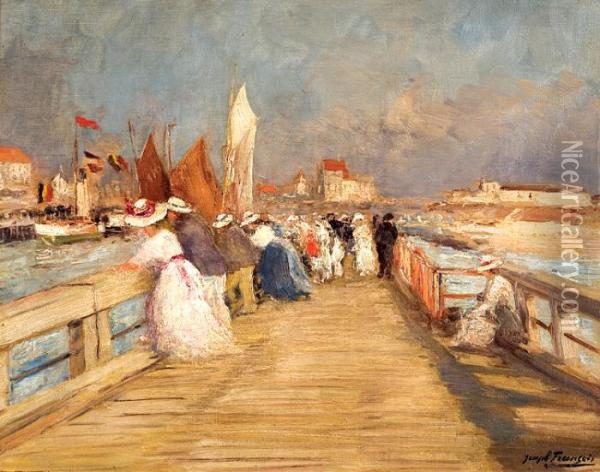 Surl'estacade A Ostende Oil Painting - Joseph Charles Francois