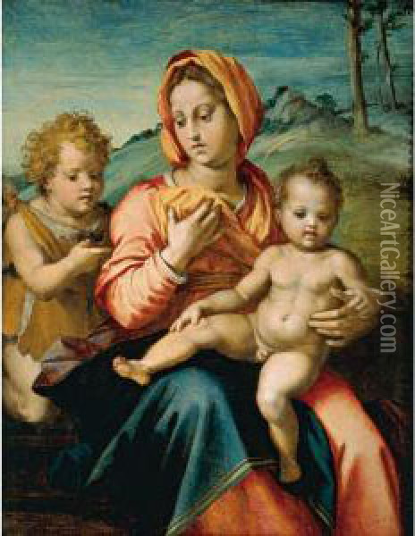 Madonna And Child With The Infant Saint John In A Landscape Oil Painting - Andrea Del Sarto