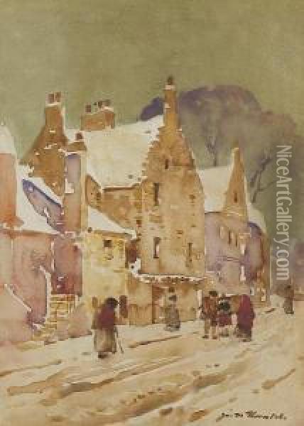 A Snowy Forfar Street Oil Painting - James Watterston Herald