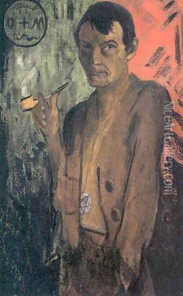 Selbstbildnis mit Pentagramm Oil Painting - Otto Mueller