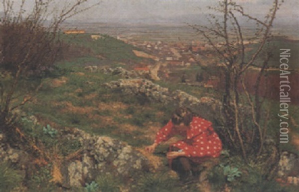 Madchen Beim Blumenpflucken Oil Painting - Frigyes Friedrich Miess