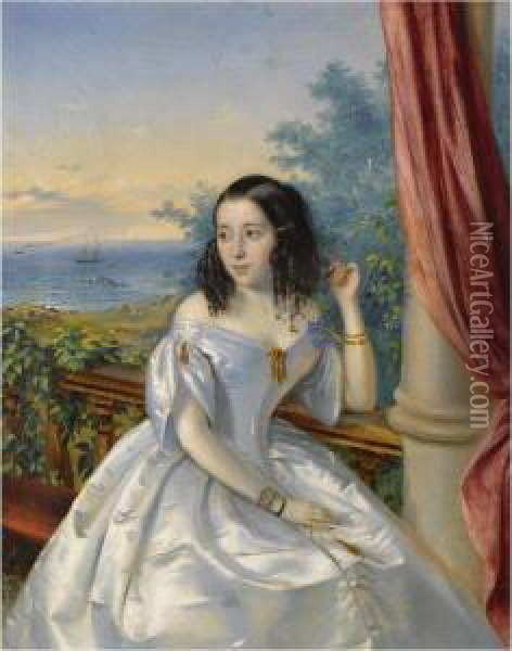 Portrait Of A Lady-in-waiting To Alexandra Fedorovna Oil Painting - Timoleon Carl Nehf Von Neff