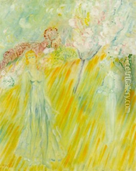 Under Blommande Appeltrad Oil Painting - Sigrid (Maria) Hjerten