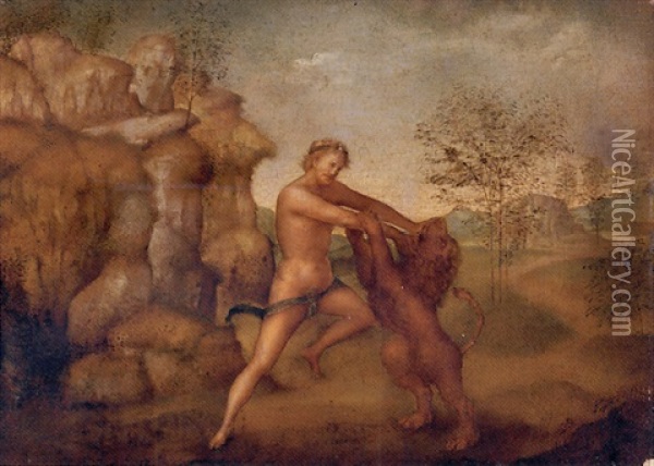 Hercules And The Nemean Lion Oil Painting - Jacopo Torni