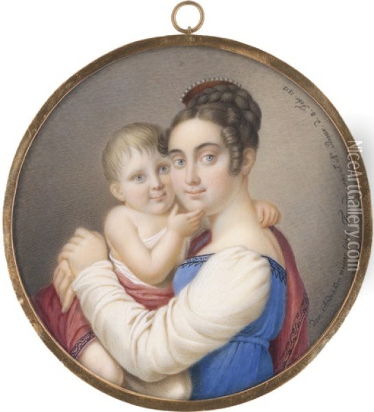 Bildnis Einer Jungen Mutter Mit Ihrem Kind Im Arm Oil Painting - Joseph Nicolaus Peroux