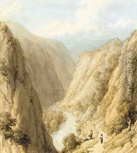 The head of Dovedale, Derbyshire Oil Painting - William Westall