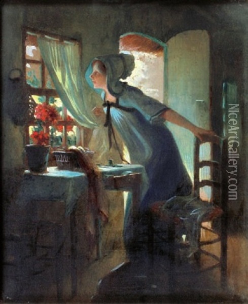 Femme A La Fenetre Oil Painting - Robert Scheffer
