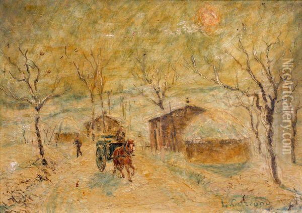 Le Village Sous La Neige Oil Painting - Louis Hilaire Carrand