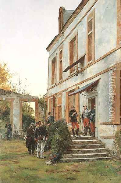 Soldiers resting Oil Painting - Etienne Prosper Berne-Bellecour