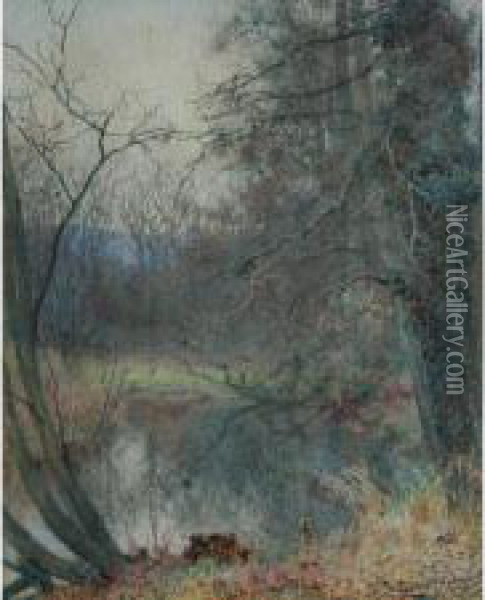A Woodland Pool Oil Painting - Wilmot Clifford Pilsbury
