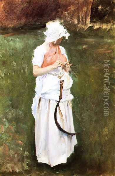 Girl With A Sickle Oil Painting - John Singer Sargent