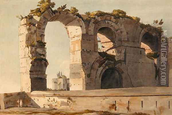 The Claudian Aquaduct, Rome, 1785 Oil Painting - Francis Towne