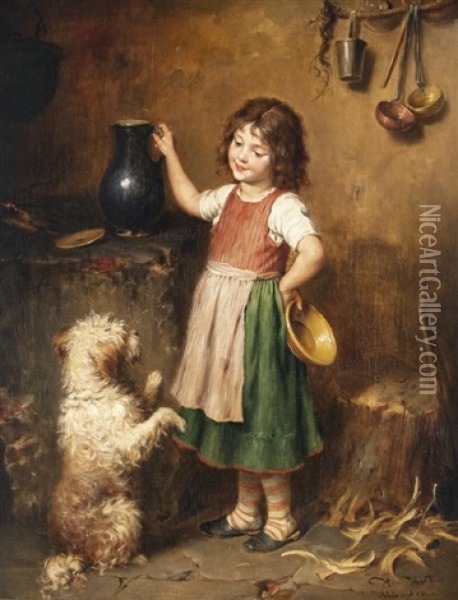 The Teachable Dog Oil Painting - Heinrich Hirt