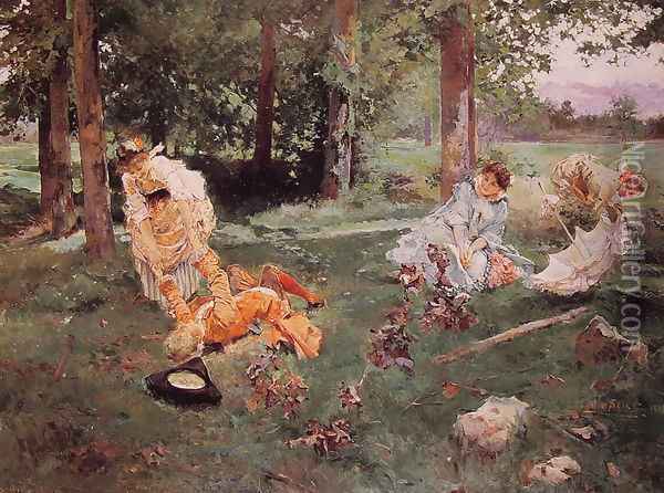 Elegant figures in a Summer Garden Oil Painting - Emilio Sala y Frances