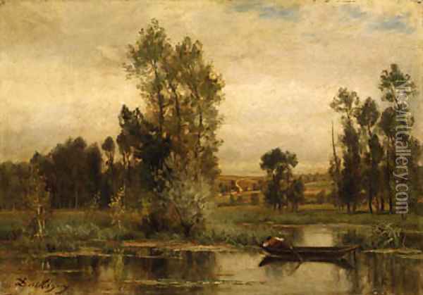 Barque sur l'tang (Boat on the Pond) Oil Painting - Charles-Francois Daubigny