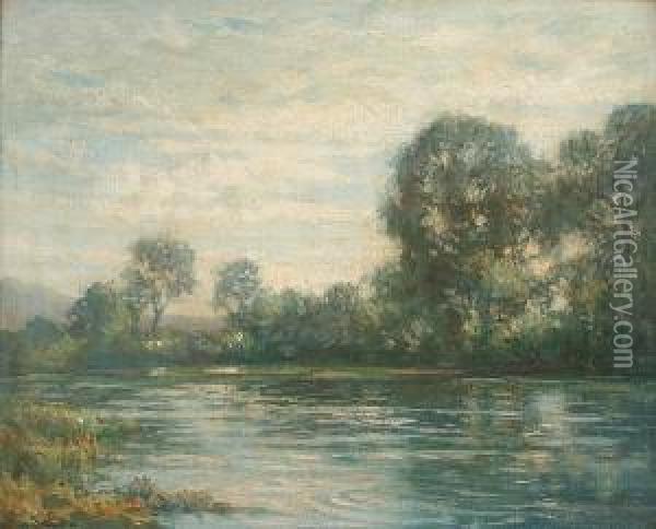A Wooded River Landscape Oil Painting - Augustus William Enness