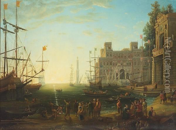 A Harbor Scene With The Villa Medici Oil Painting - Claude Lorrain (Gellee)