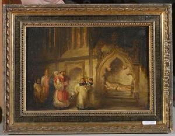 Kircheninterieur. 1834. Oil Painting - Solomon Alexander Hart
