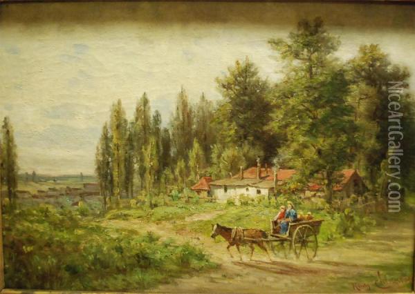 Chariot Attele Sur Fond De Paysage Oil Painting - Henry Cleenewerck