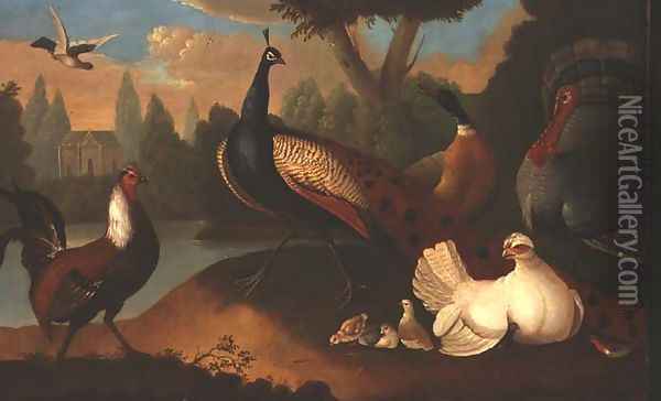 Landscape with various birds Oil Painting - Marmaduke Craddock