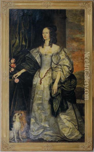 Portraits Of Sir Nicholas Miller And His Wife Anne Style, Both Standing Full Length Oil Painting - Edward Bower