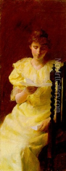 Lady In Yellow Oil Painting - Charles Courtney Curran