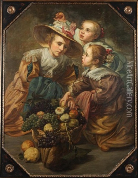 Three Maidens With Basket Of Fruit Oil Painting - Frans Hals