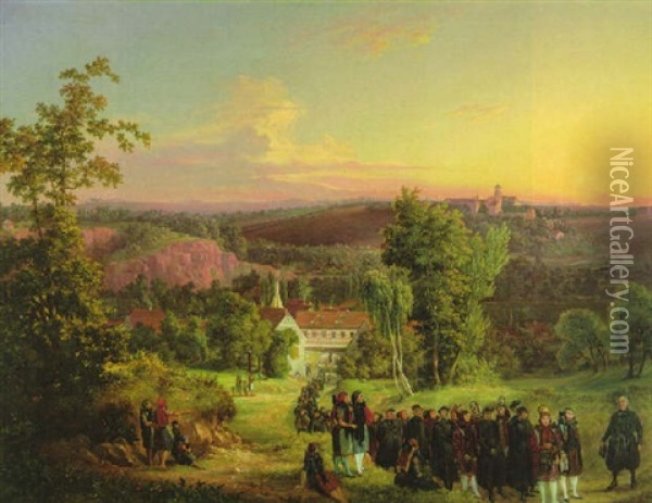 Thuringer Hochzeitszug In Altenburg Oil Painting - Ludwig Vogel