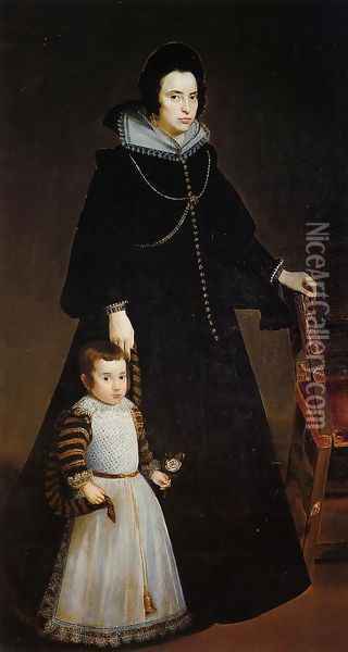 Dona Antonia de Ipenarrieta y Galdós and her Son Luis c. 1631 Oil Painting - Diego Rodriguez de Silva y Velazquez