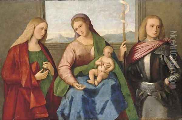 The Madonna and Child with Saint Mary Magdalen and Saint George Oil Painting - Vincenzo di Biagio Catena