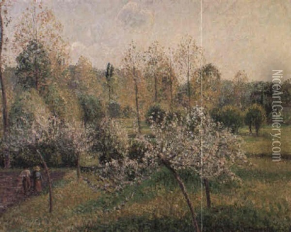 Pommiers En Fleurs, Eragny Oil Painting - Camille Pissarro